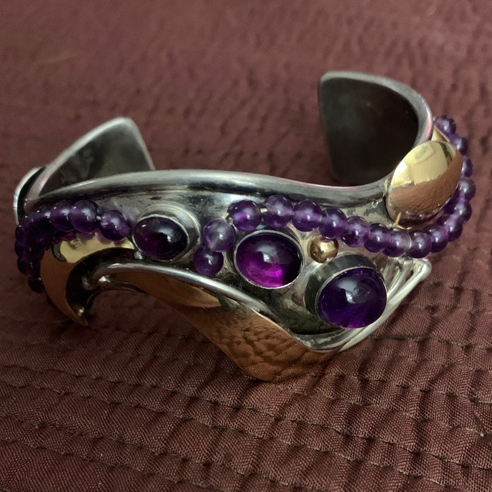 Cuff Bracelet/tribal/ 14k/Sterling/Amethyst